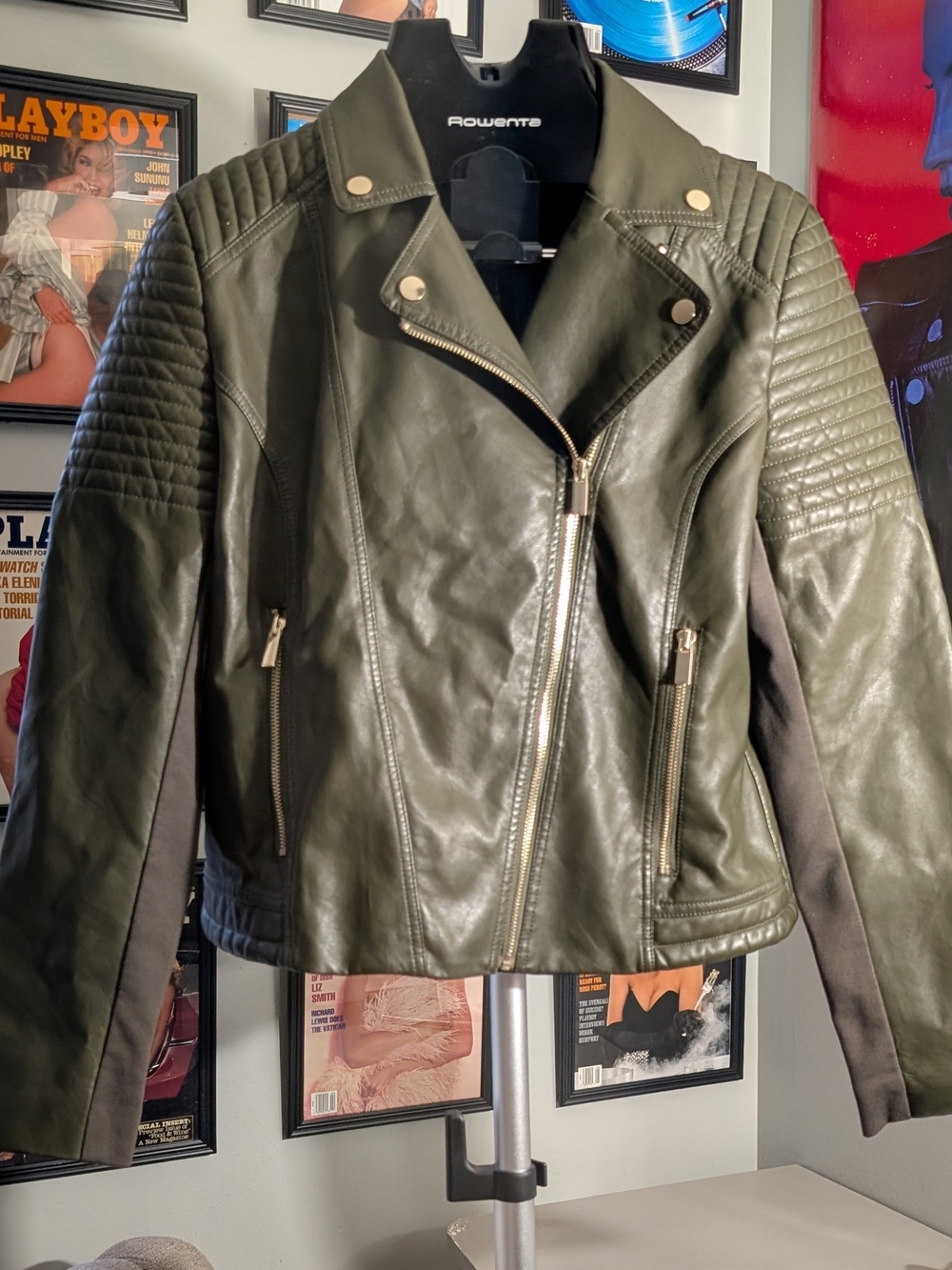 Ny Collection Olive Green Quilted Moto Jacket